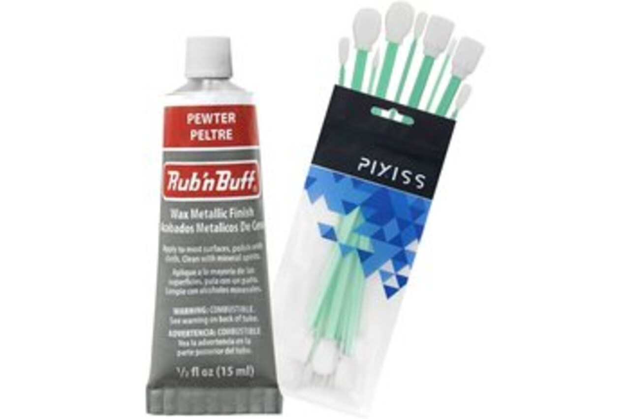 Rub n Buff Wax Metallic Silver Leaf, Rub and Buff Finish, 0.5-Fluid Ounce, Pixiss Blending and Application Tools for Applying Metallic Wax Paint